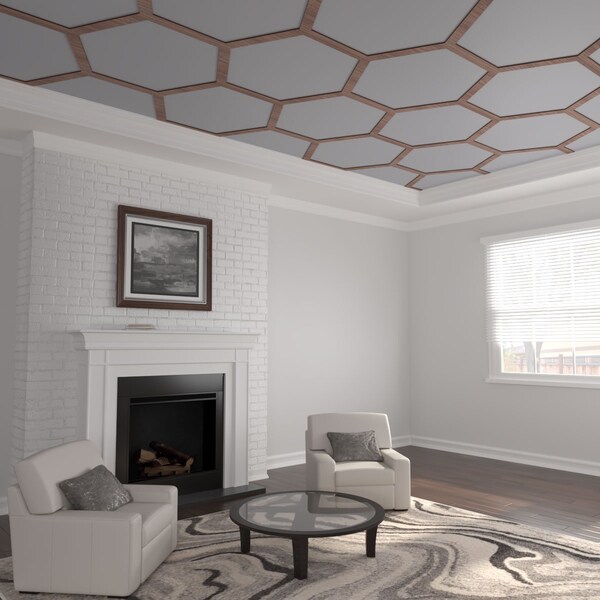 Ekena Millwork 81 56W x 47 14H x 38T Large Westmore Decorative Fretwork Wood Ceiling Panels, Walnut CELW82X47X0375WSTWA - main